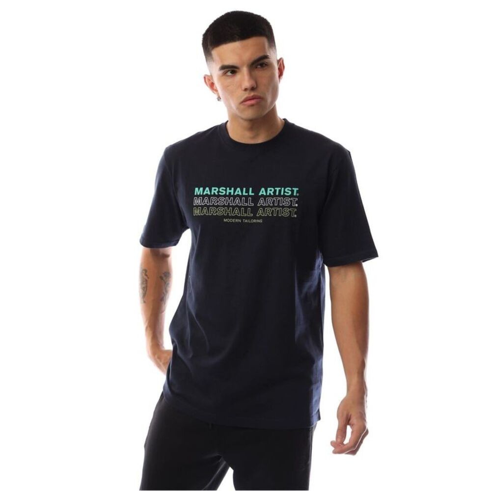 Marshall Artist Mens Repeat Logo Regular T-Shirt / Navy